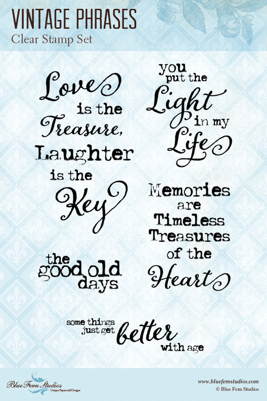 Blue Fern Stamp - Vintage Phrases - Stamp Set