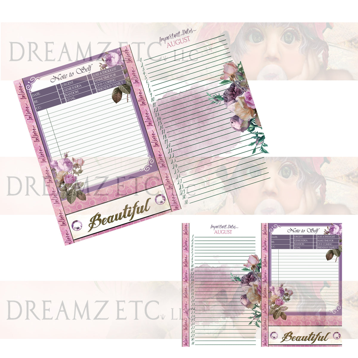 Floral Dreamz Planner/Journal - Important Dates & Note to Self - Printable