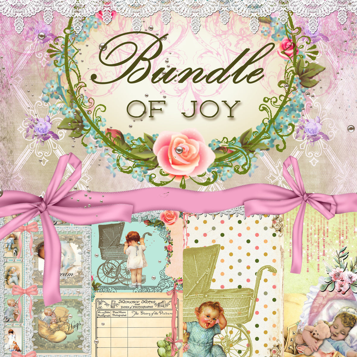 Bundle of Joy Digital Collection - Entire Collection - 10 Papers/Designs, 4 Envelopes w/cards,Tags, and Ephemera Sheet