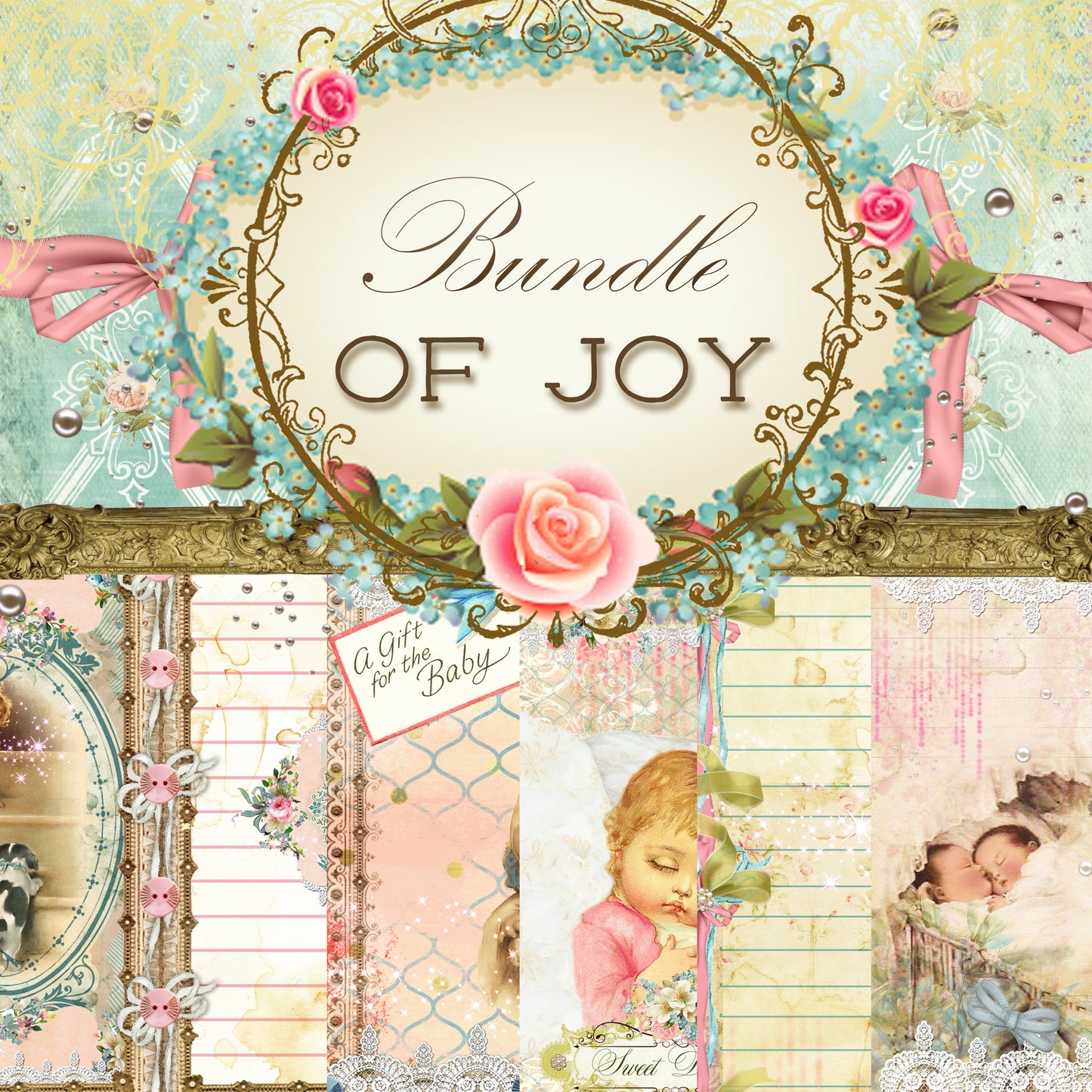 Bundle of Joy Digital Collection - Entire Collection - 10 Papers/Designs, 4 Envelopes w/cards,Tags, and Ephemera Sheet