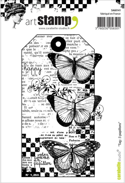 Carabelle Studio - "Cling Stamp A6 - Tag: 3 Papillons