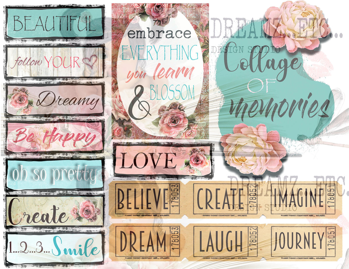 Collaged Rose - Digital Journal Kit - Bundle Pack