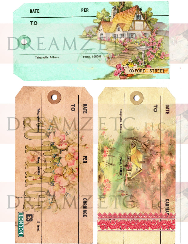 Cottage Rose Digital Paper Collection - Tags & Ephemera