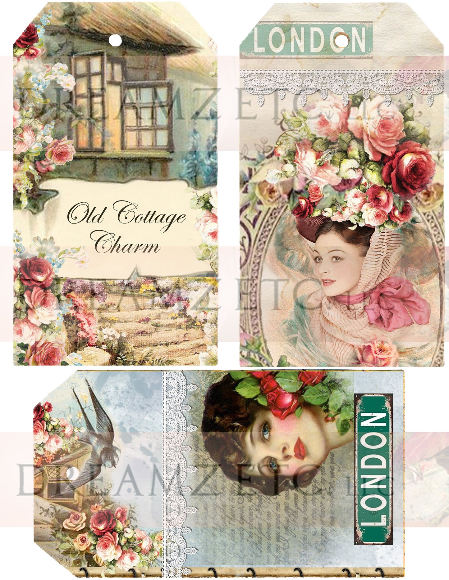 Cottage Rose Digital Paper Collection - Tags & Ephemera