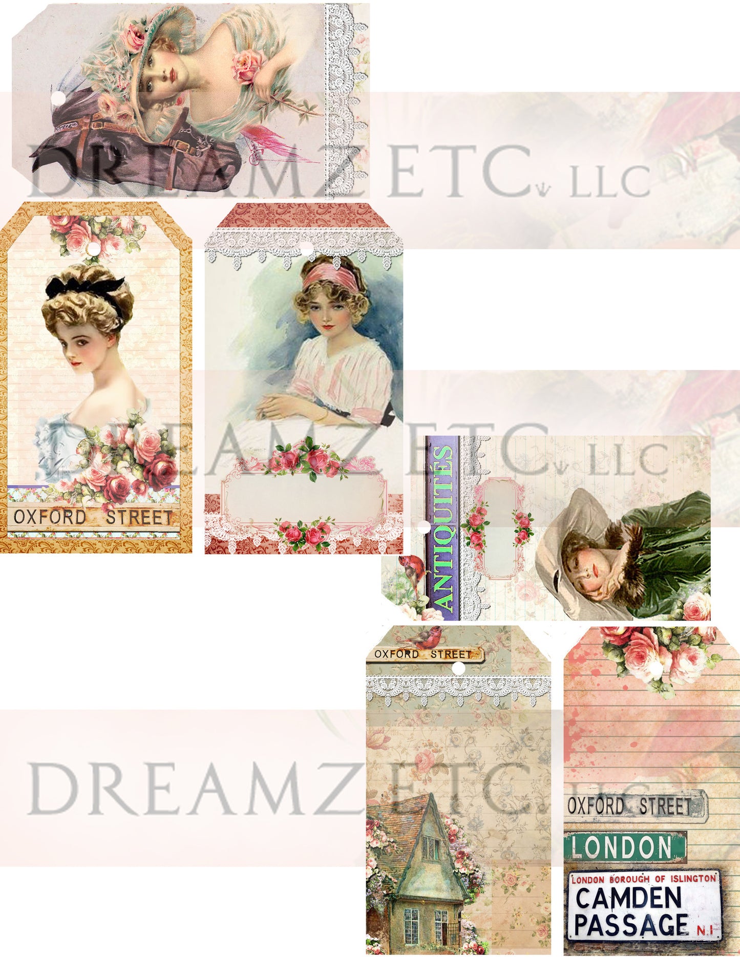 Cottage Rose Digital Paper Collection - Tags & Ephemera