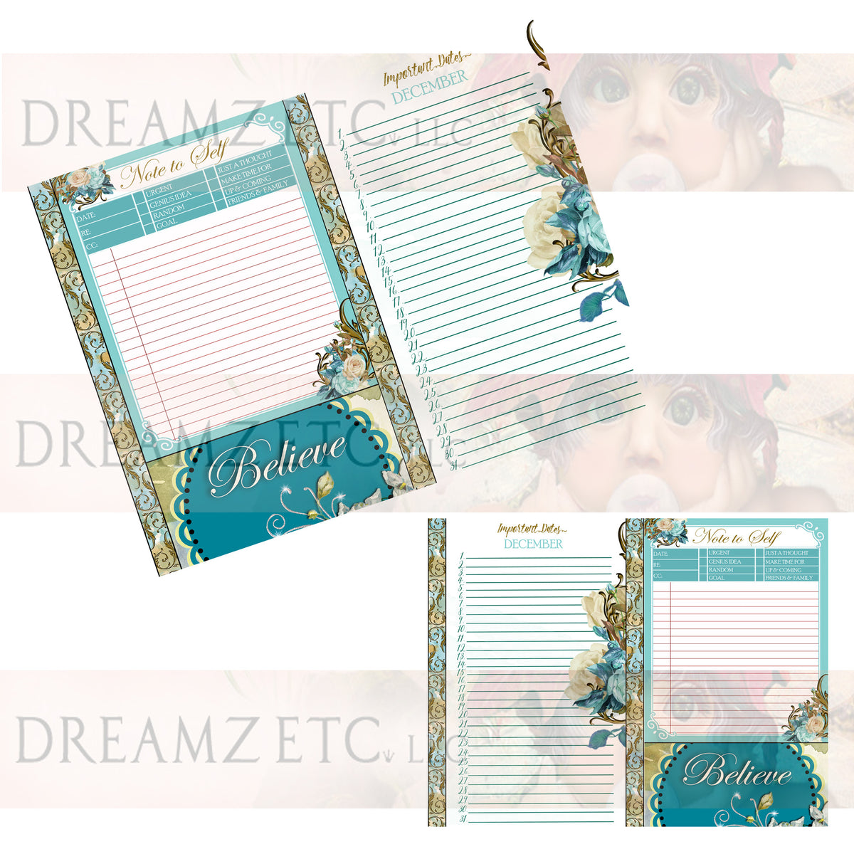 Floral Dreamz Planner/Journal - Important Dates & Note to Self - Printable