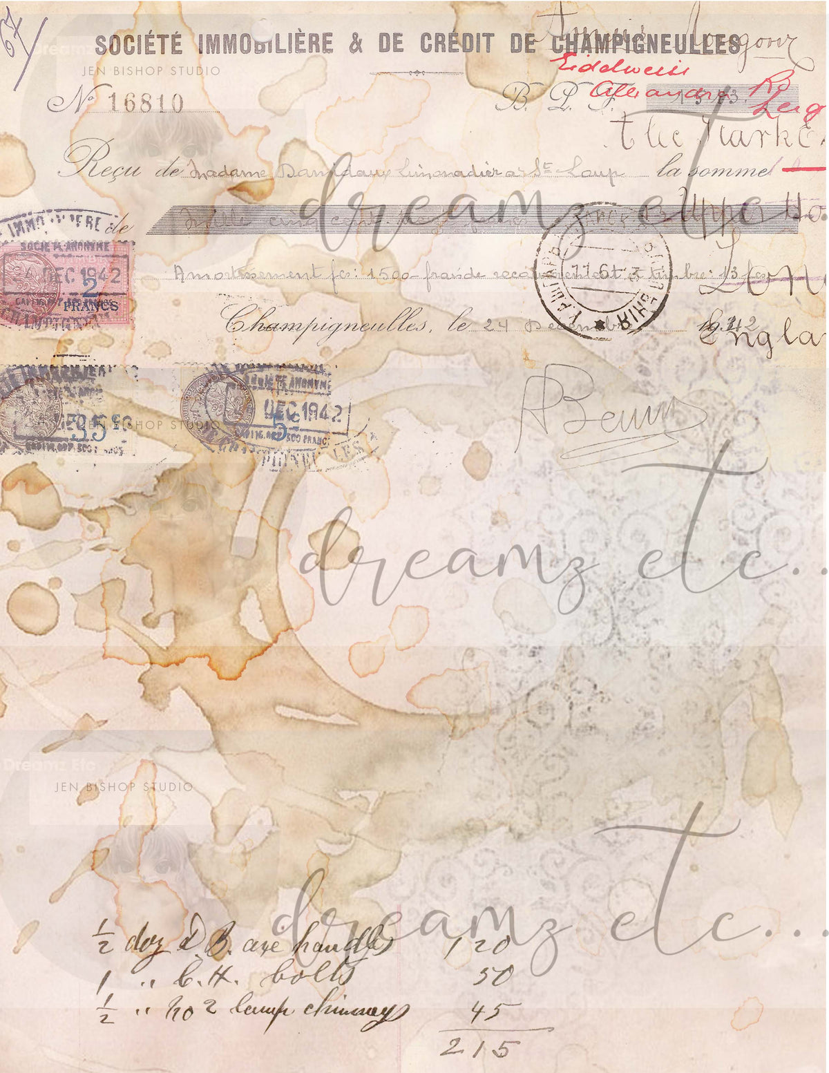 Vintage Stained Papers & Receipts (Bundle) - Digital