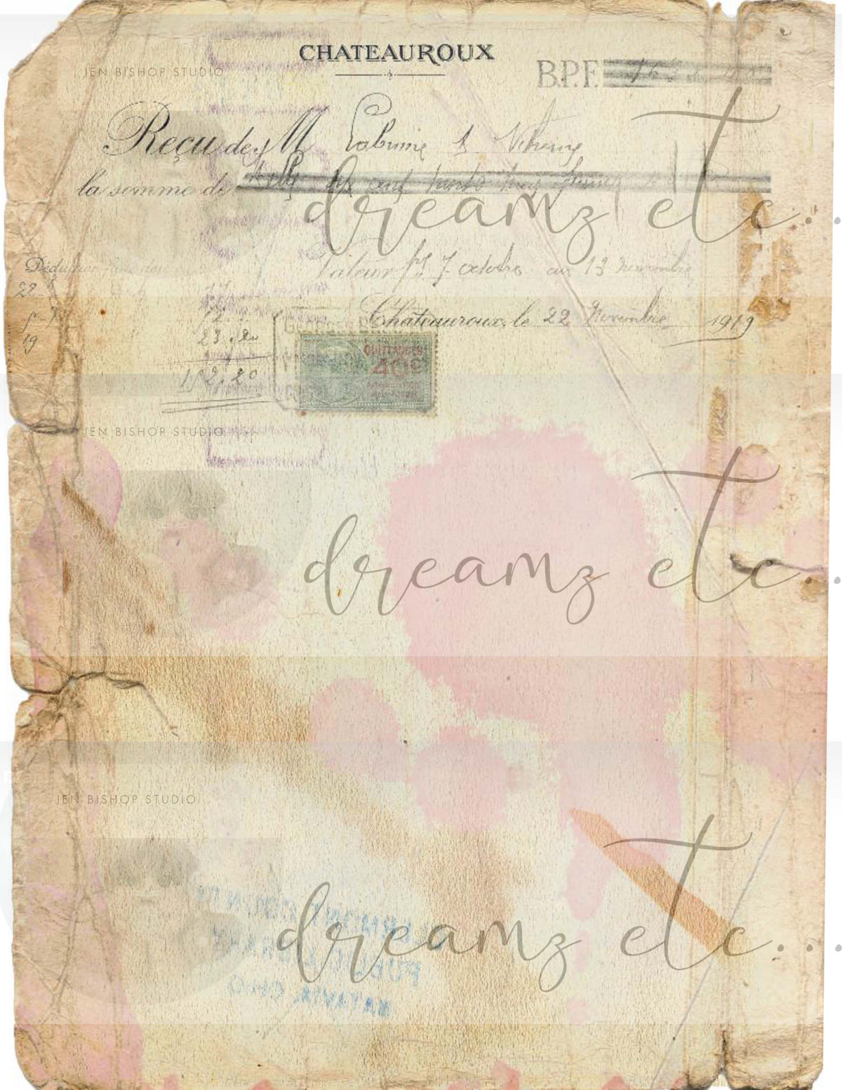 Vintage Stained Papers & Receipts (Bundle) - Digital