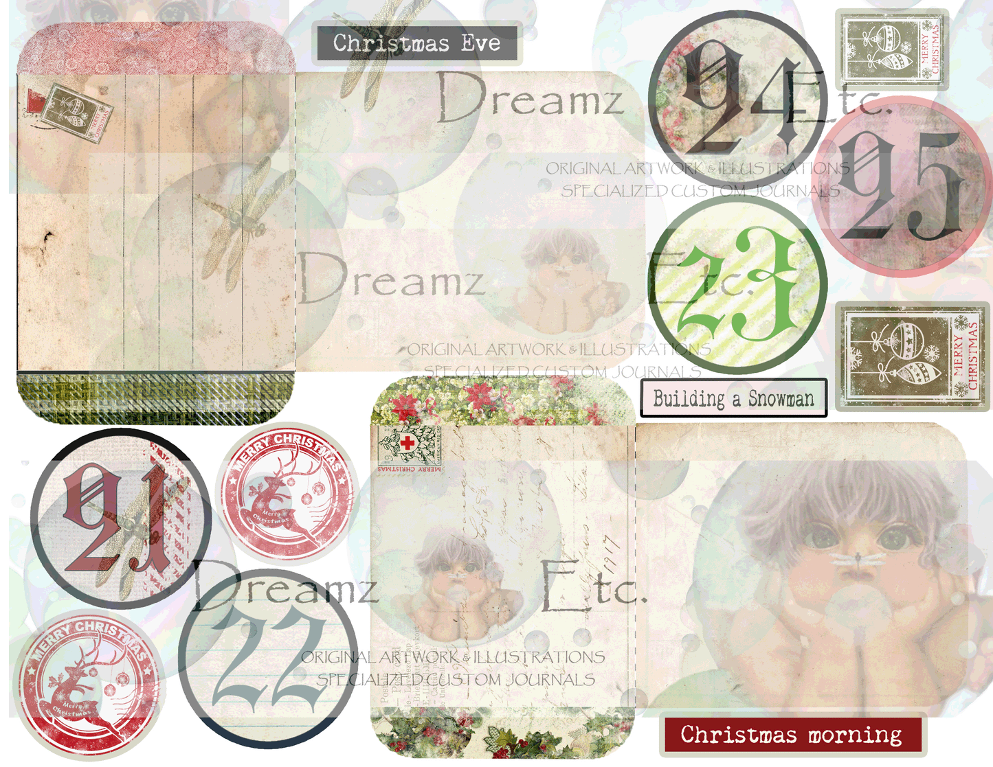 Eclectic Christmas - Digital Journal Kit - Advent Numbers & Library Card Pockets