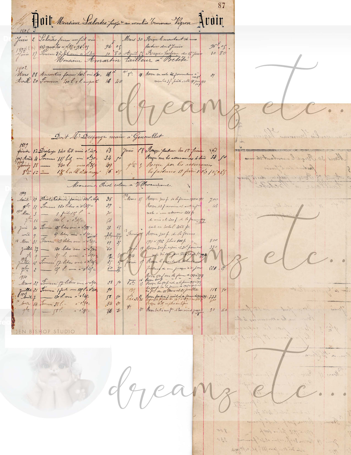 Vintage Stained Papers & Receipts (Bundle) - Digital