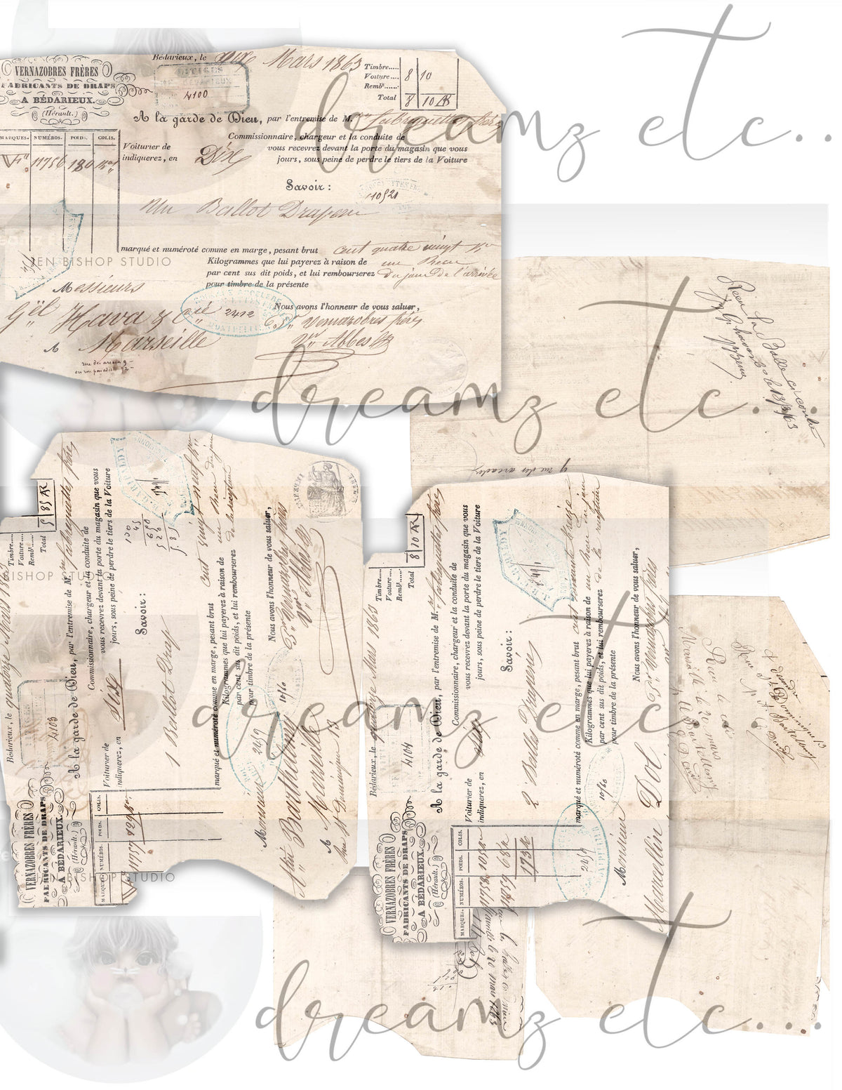 Vintage Stained Papers & Receipts (Bundle) - Digital