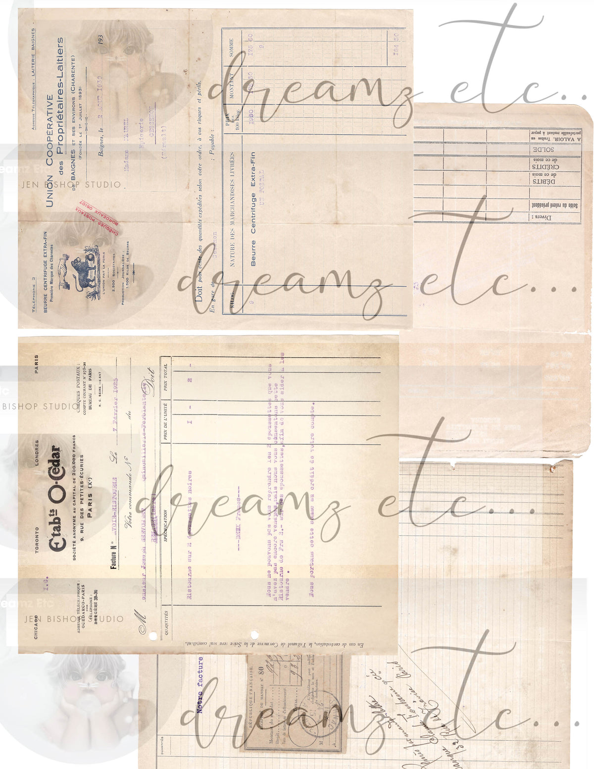 Vintage Stained Papers & Receipts (Bundle) - Digital
