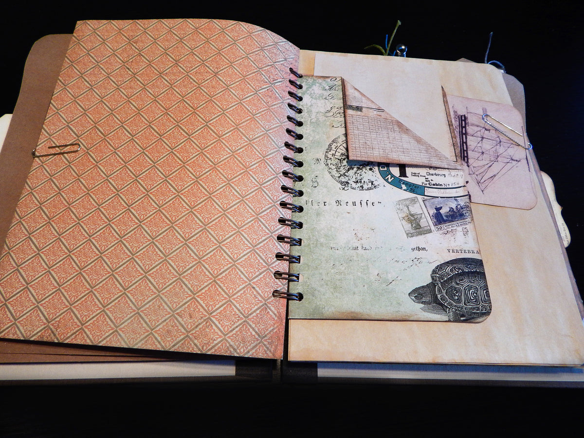 Hand-Stitched Canvas Journal - Vintage Nautical/Travel Theme - LARGE