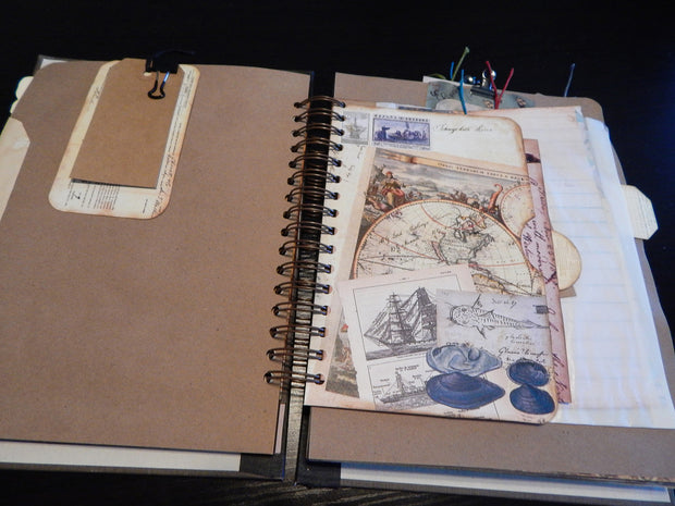 Hand-Stitched Canvas Journal - Vintage Nautical/Travel Theme - LARGE