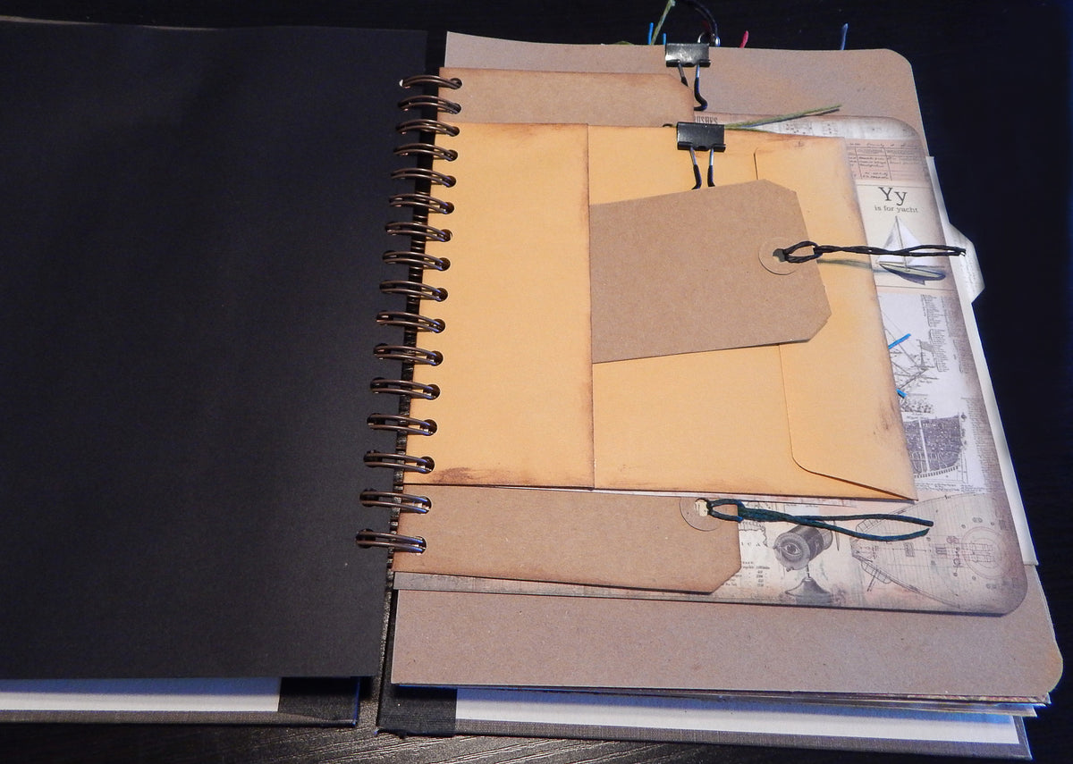 Hand-Stitched Canvas Journal - Vintage Nautical/Travel Theme - LARGE