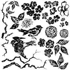 Iron Orchid  Décor Stamp Set - 12x12 - Birds Branches and Blossoms
