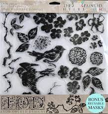 Iron Orchid  Décor Stamp Set - 12x12 - Birds Branches and Blossoms