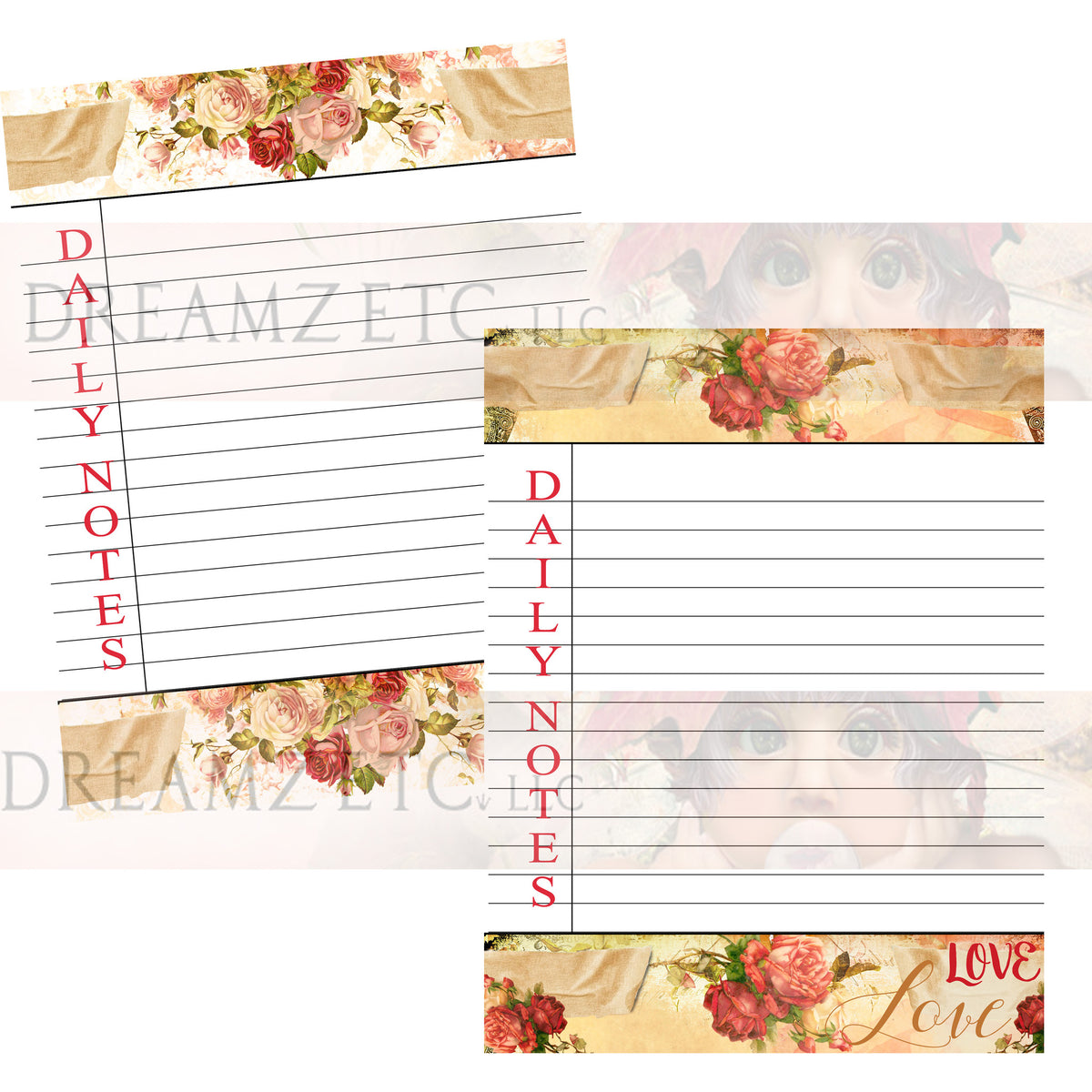 Floral Dreamz Planner/Journal - Daily Notes Lined Paper - Printable