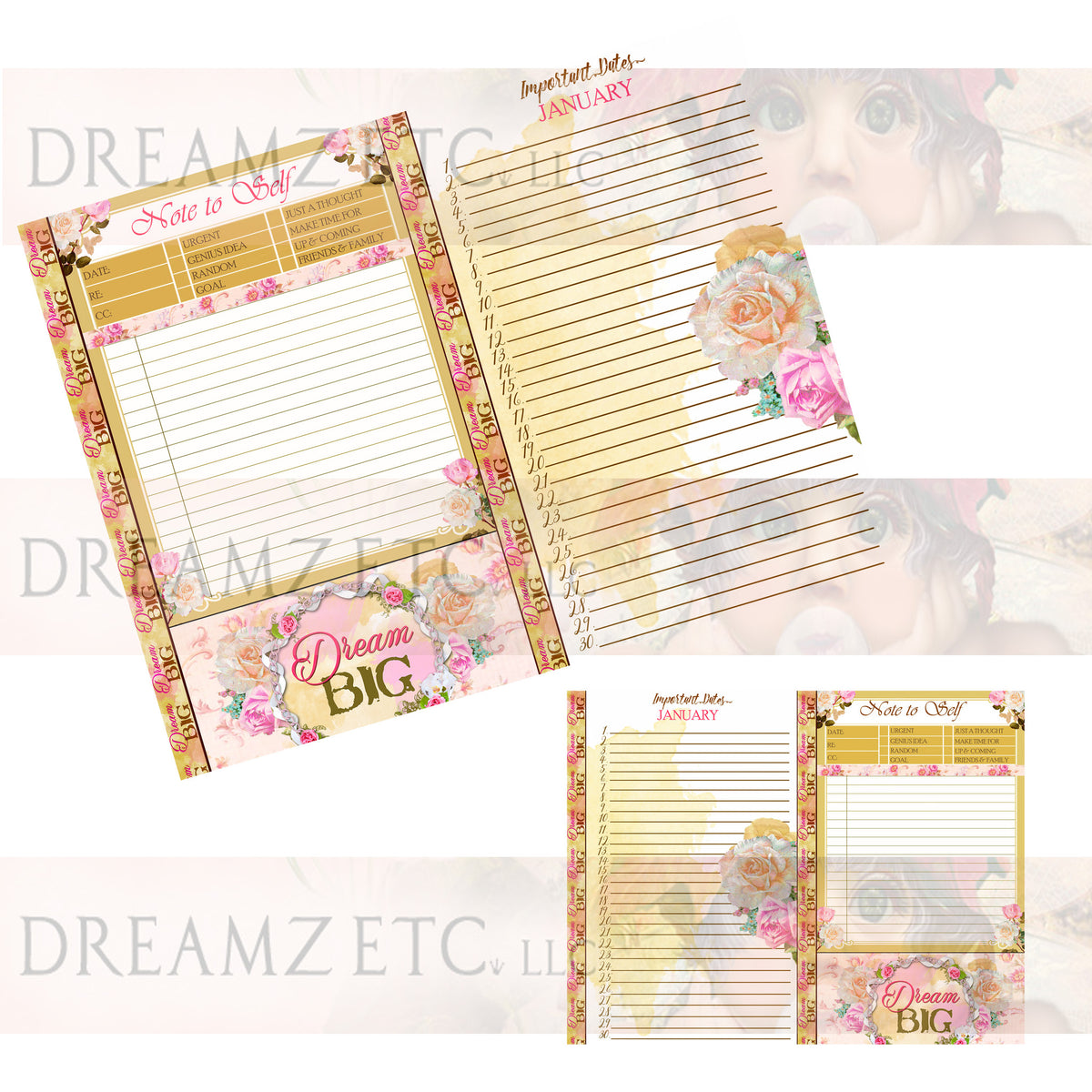 Floral Dreamz Planner/Journal - Important Dates & Note to Self - Printable