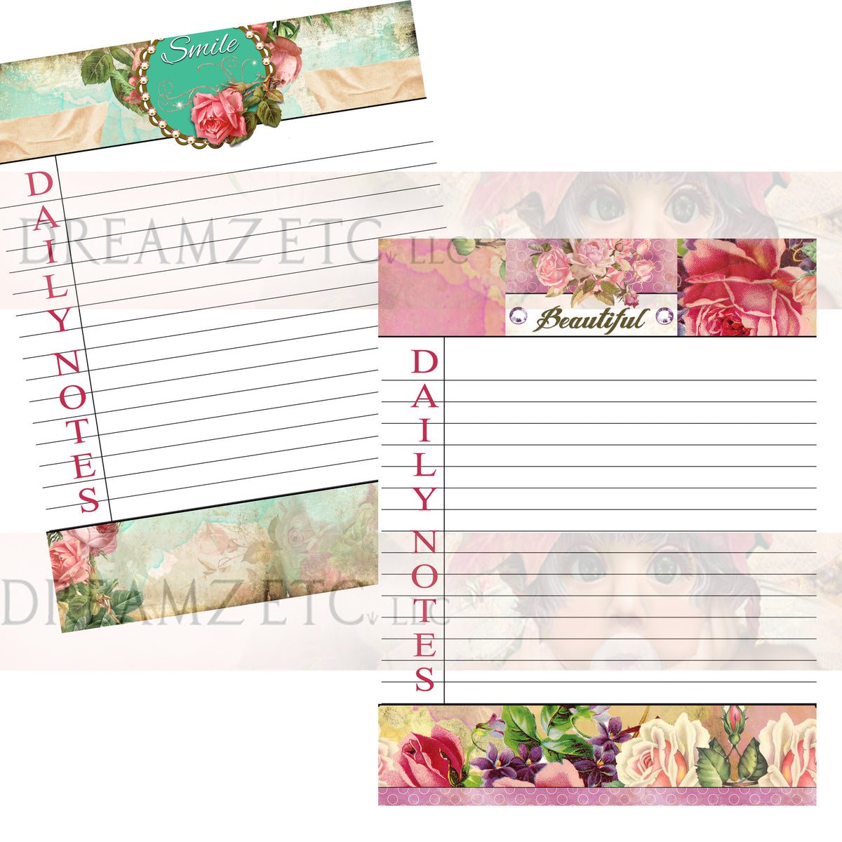 Floral Dreamz Planner/Journal - Daily Notes Lined Paper - Printable