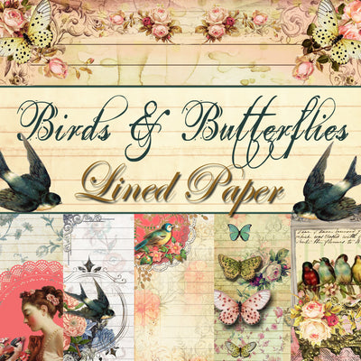 Birds & Butterflies Lined Journal Paper Pack - Digital - 10 Designs