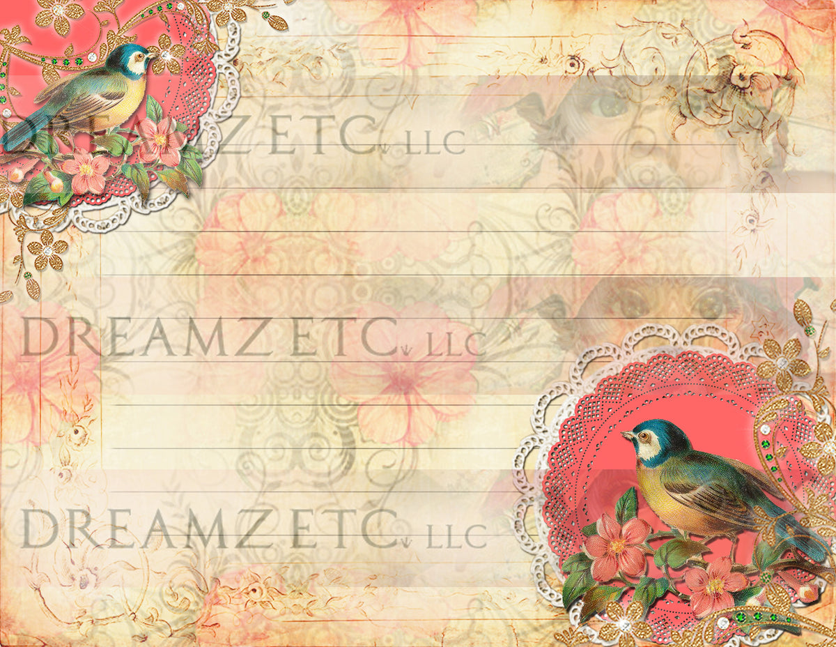 Birds & Butterflies Lined Journal Paper Pack - Digital - 10 Designs