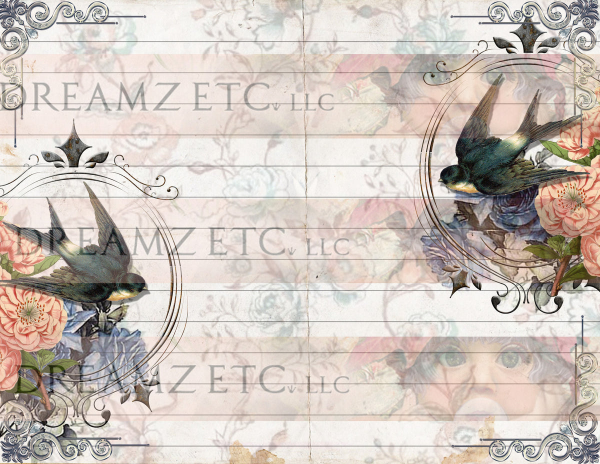 Birds & Butterflies Lined Journal Paper Pack - Digital - 10 Designs