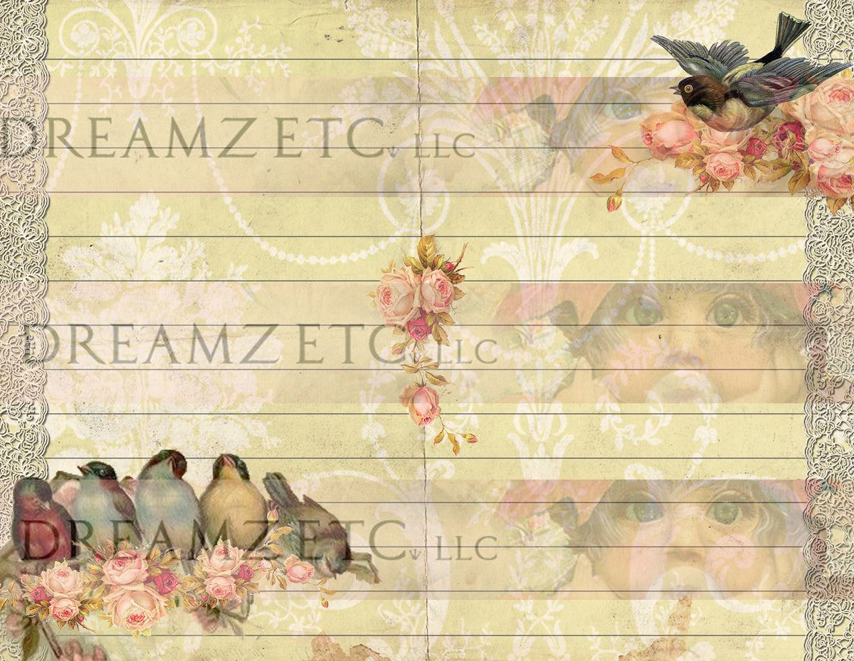 Birds & Butterflies Lined Journal Paper Pack - Digital - 10 Designs
