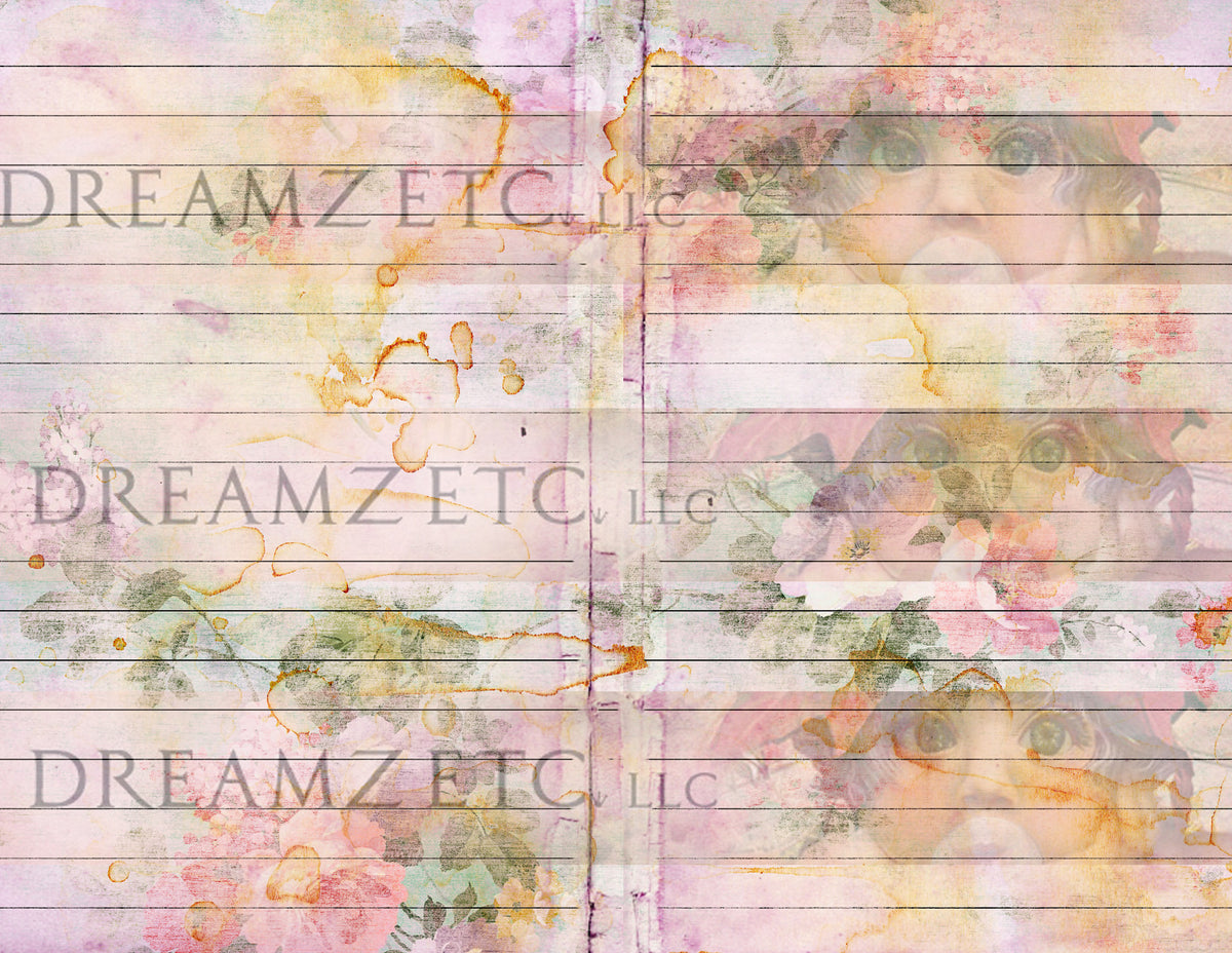 Stained Floral Lined Journal Paper Pack- Digital - 10 Designs
