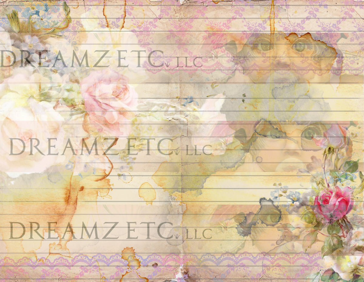 Stained Floral Lined Journal Paper Pack- Digital - 10 Designs