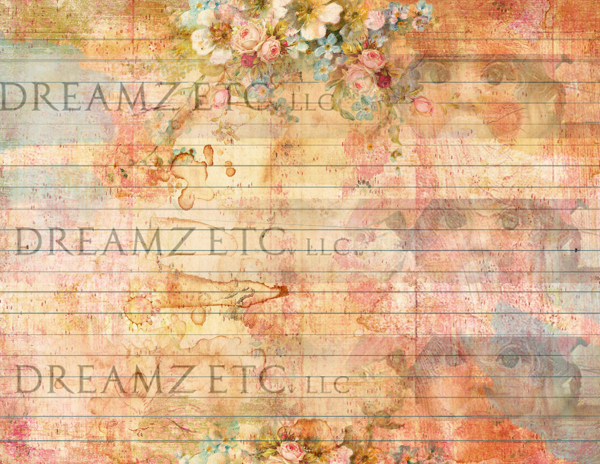Stained Floral Lined Journal Paper Pack- Digital - 10 Designs