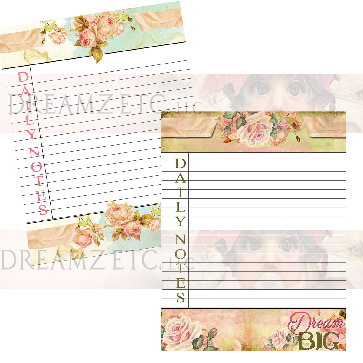 Floral Dreamz Planner/Journal - Daily Notes Lined Paper - Printable