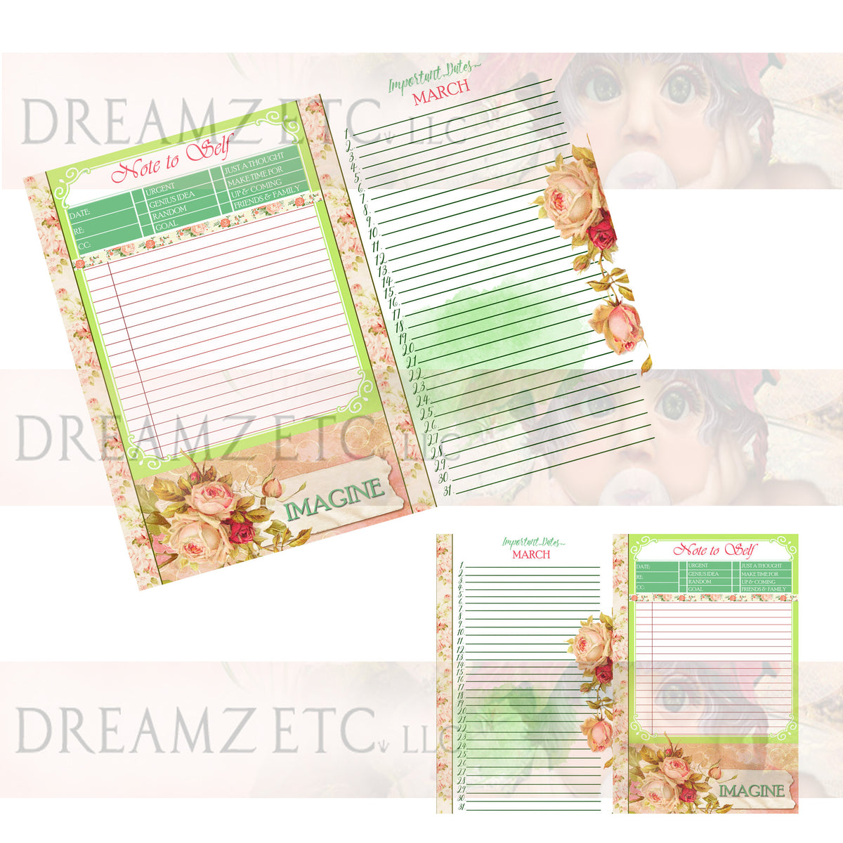 Floral Dreamz Planner/Journal - Important Dates & Note to Self - Printable