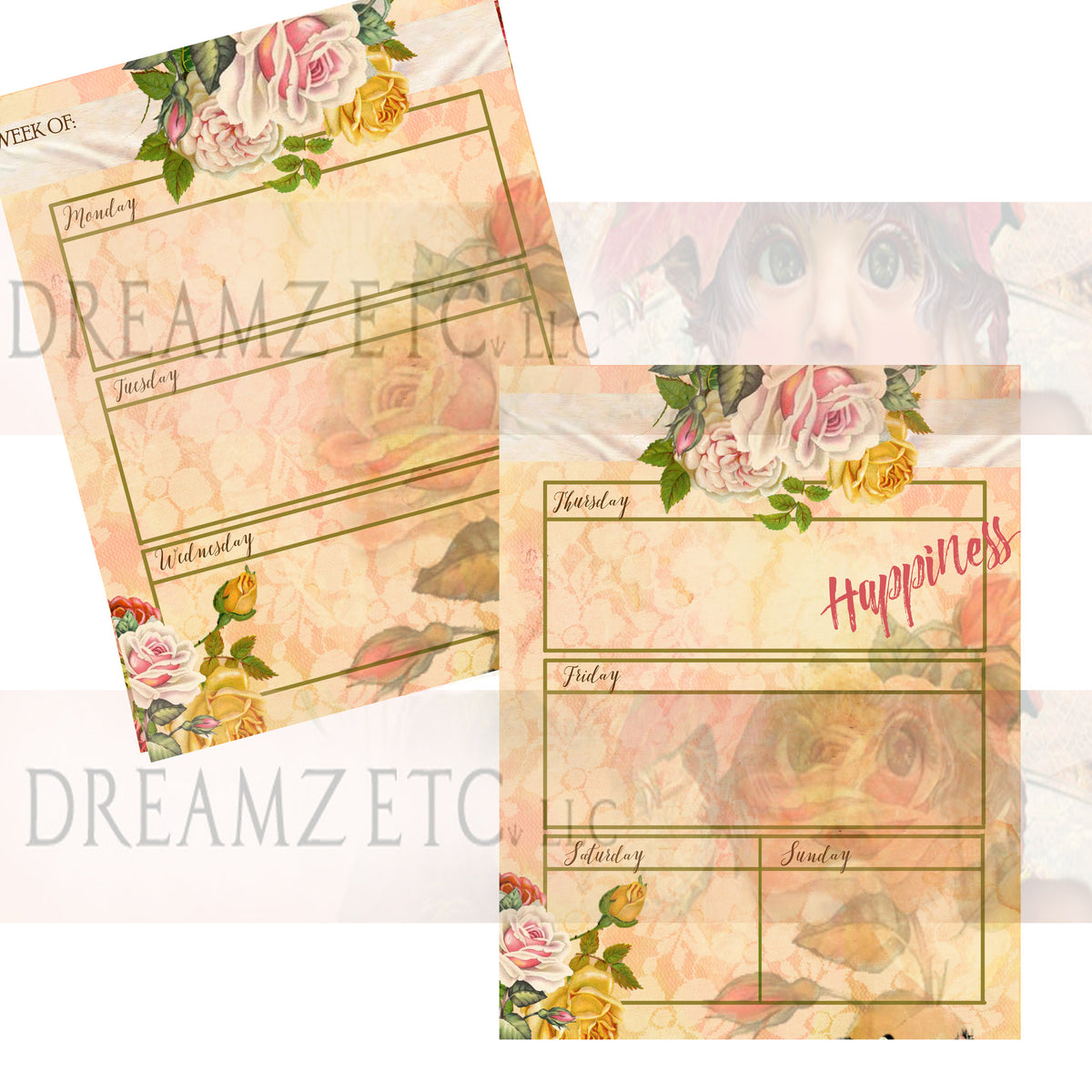 Floral Dreamz Planner - Week at a Glance - Printable
