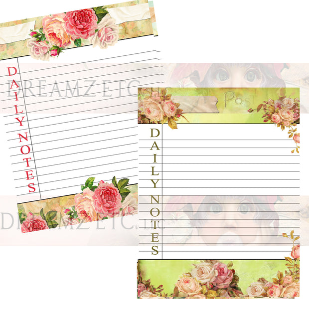 Floral Dreamz Planner/Journal - Daily Notes Lined Paper - Printable