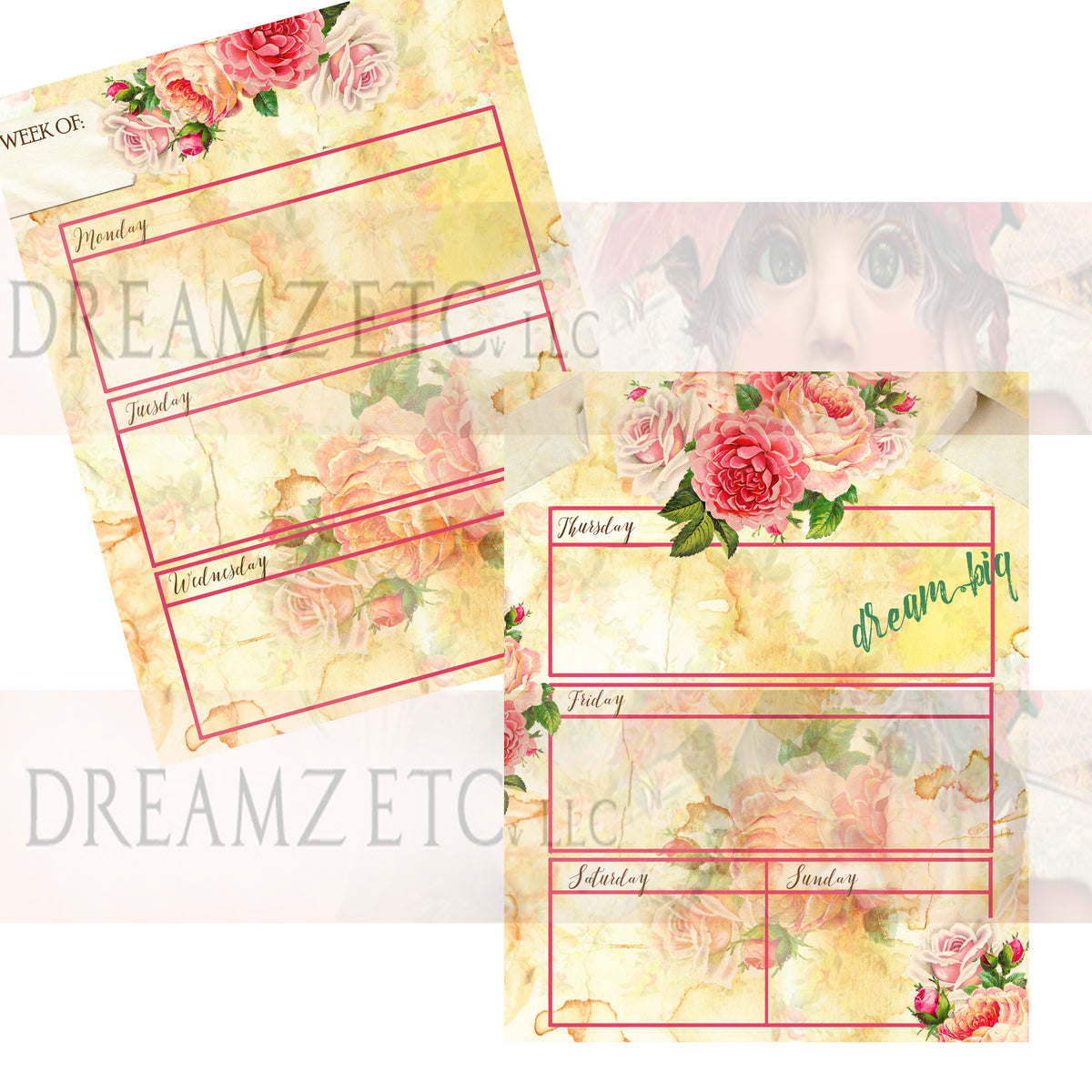 Floral Dreamz Planner - Week at a Glance - Printable