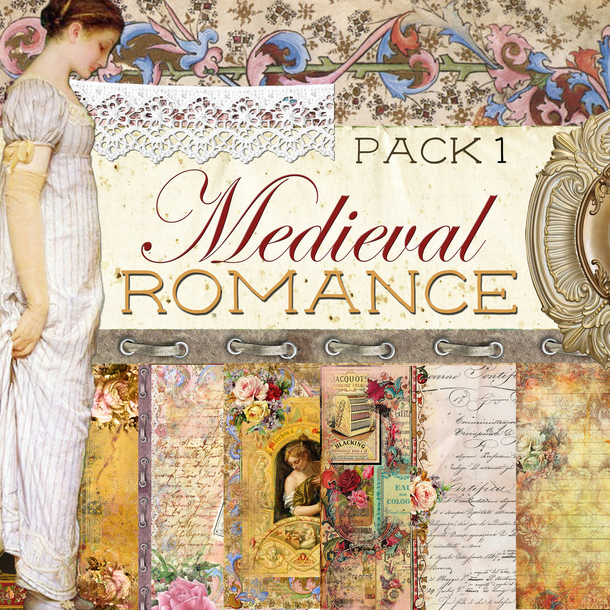 Medieval Romance Digital Collection - Entire Collection - 10 Papers/Designs, 5 Pocket Envelopes,Tags, and Ephemera Sheet