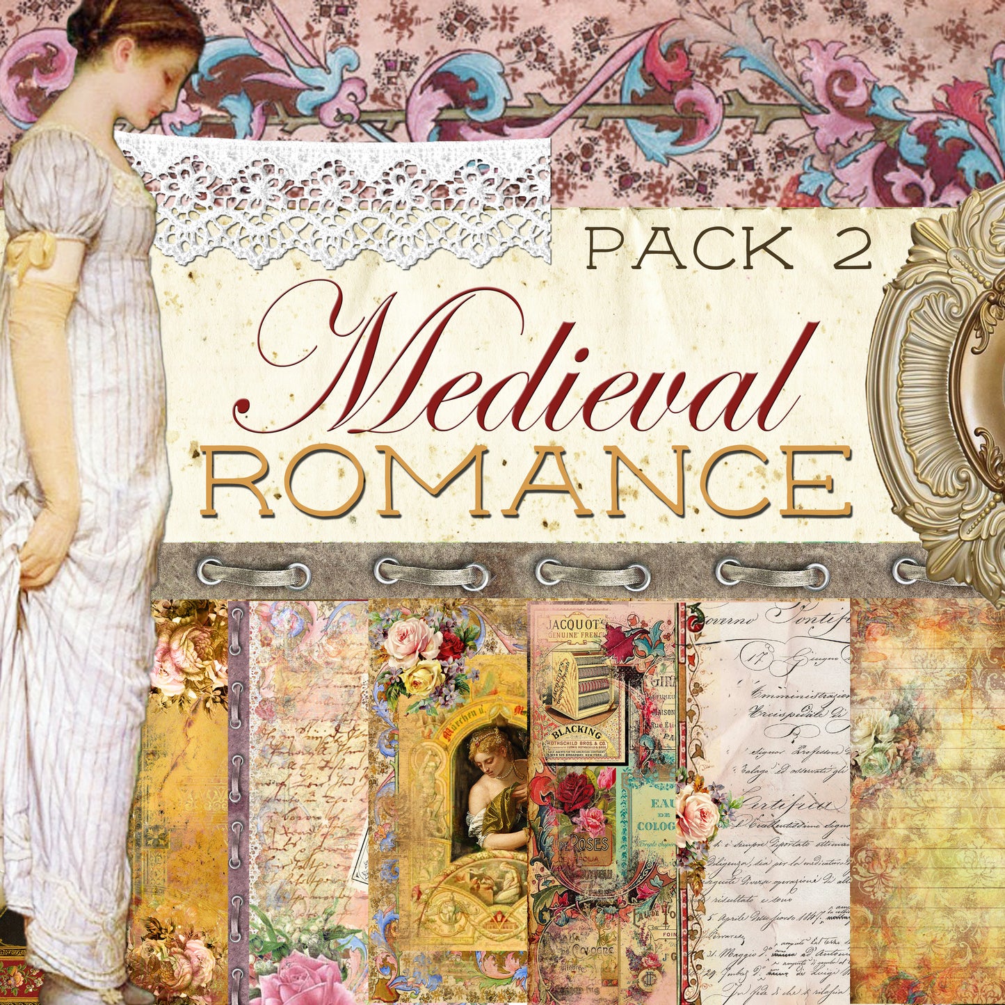 Medieval Romance Digital Collection - Entire Collection - 10 Papers/Designs, 5 Pocket Envelopes,Tags, and Ephemera Sheet