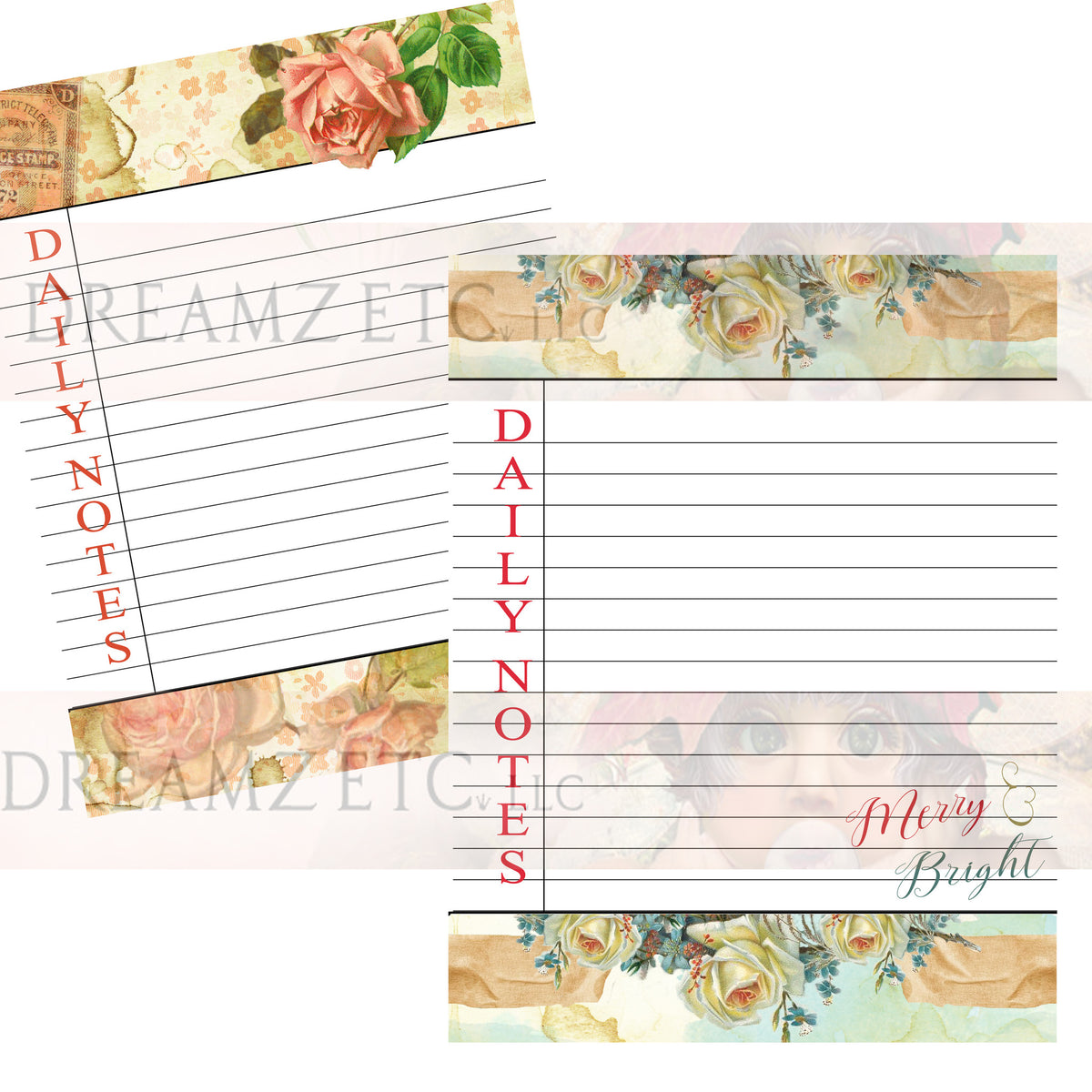 Floral Dreamz Planner/Journal - Daily Notes Lined Paper - Printable