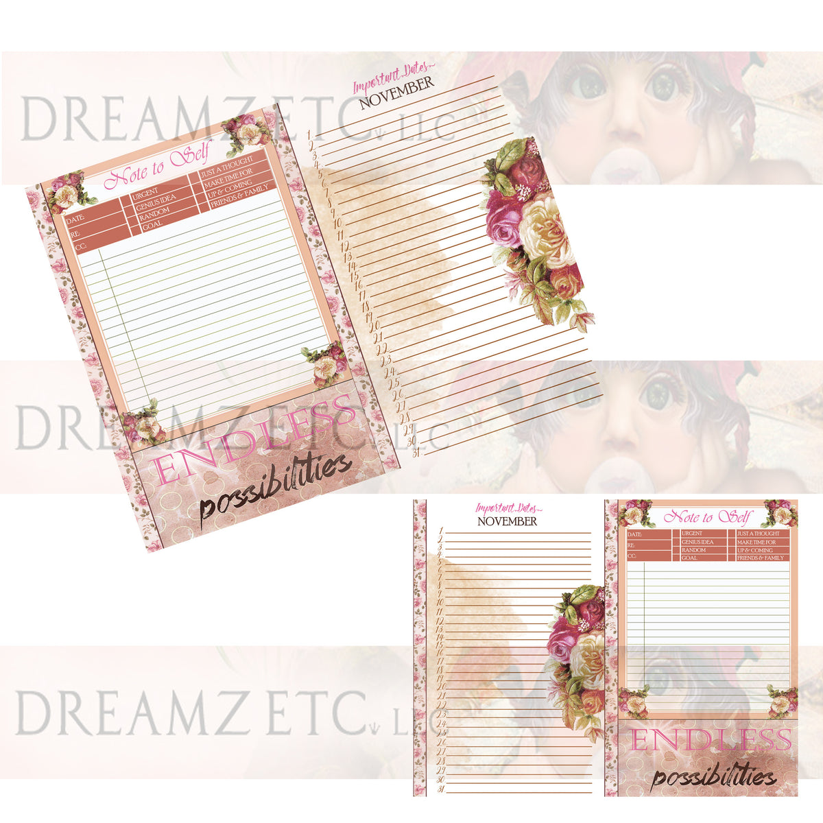 Floral Dreamz Planner/Journal - Important Dates & Note to Self - Printable