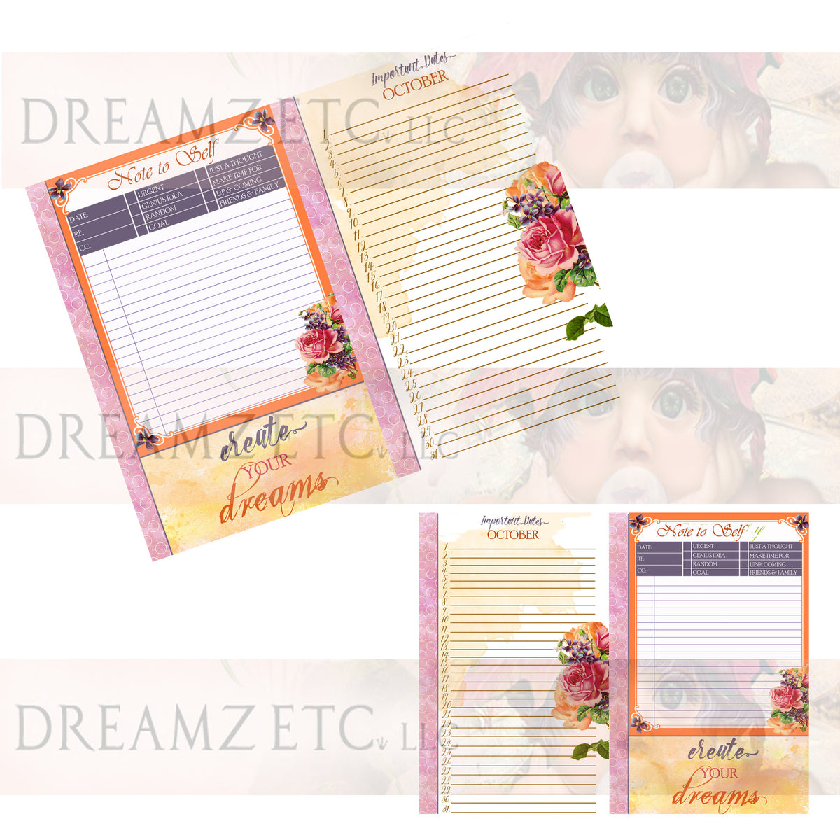Floral Dreamz Planner/Journal - Important Dates & Note to Self - Printable
