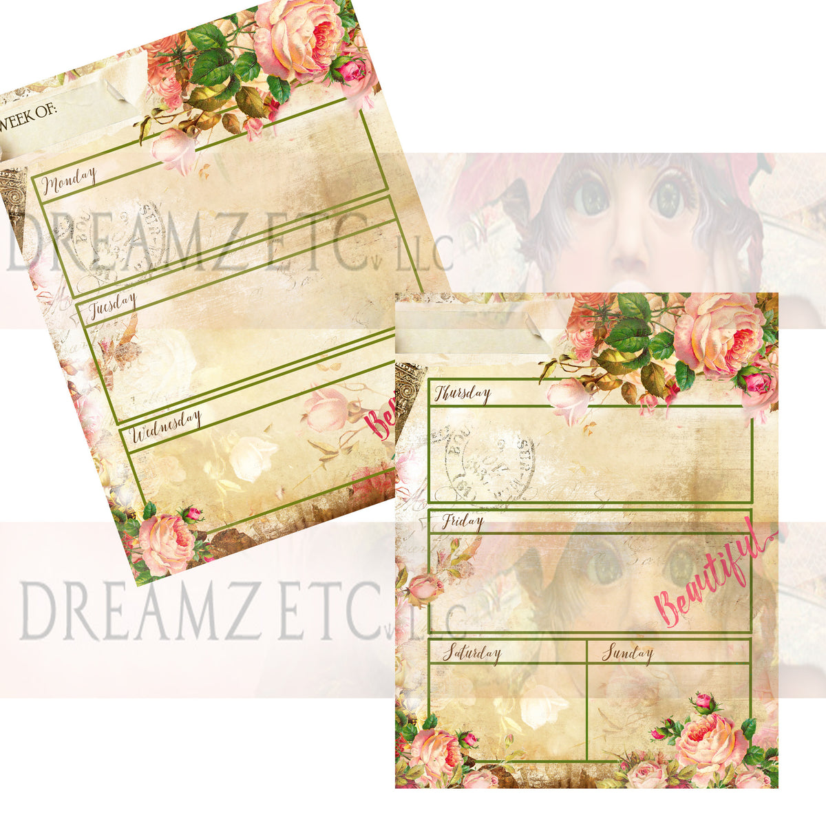 Floral Dreamz Planner - Week at a Glance - Printable