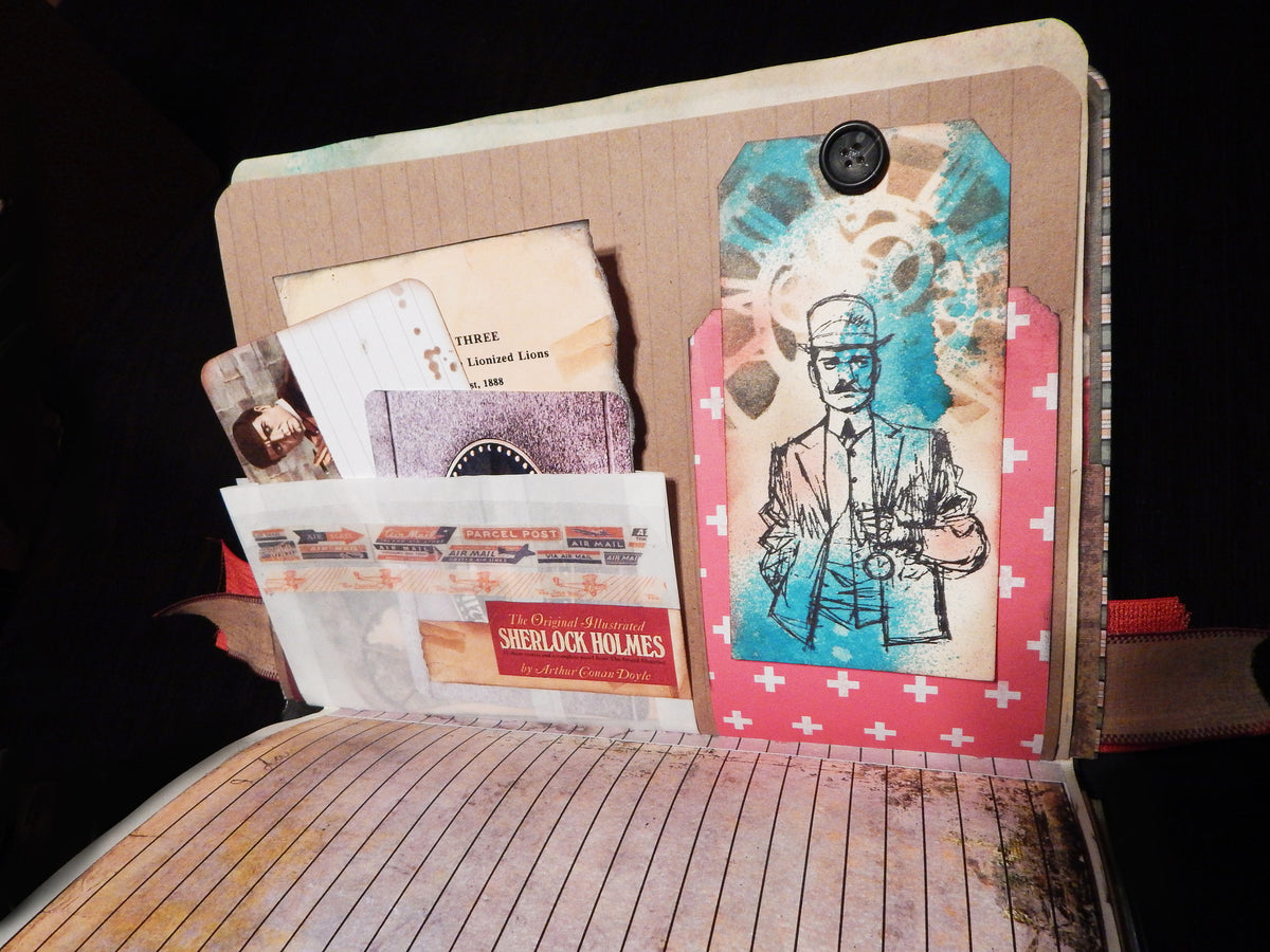 Hand-Stitched Canvas & Embroidery - Vintage Sherlock Travel Theme Book/Journal - HUGE!