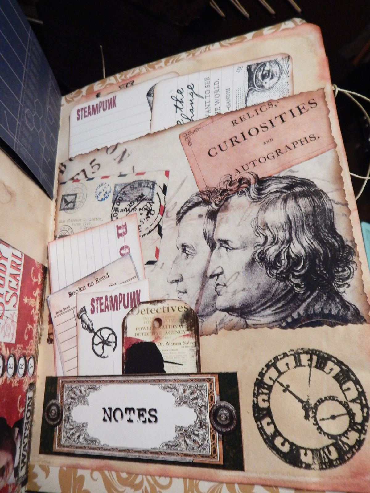 Hand-Stitched Canvas & Embroidery - Vintage Sherlock Travel Theme Book/Journal - HUGE!