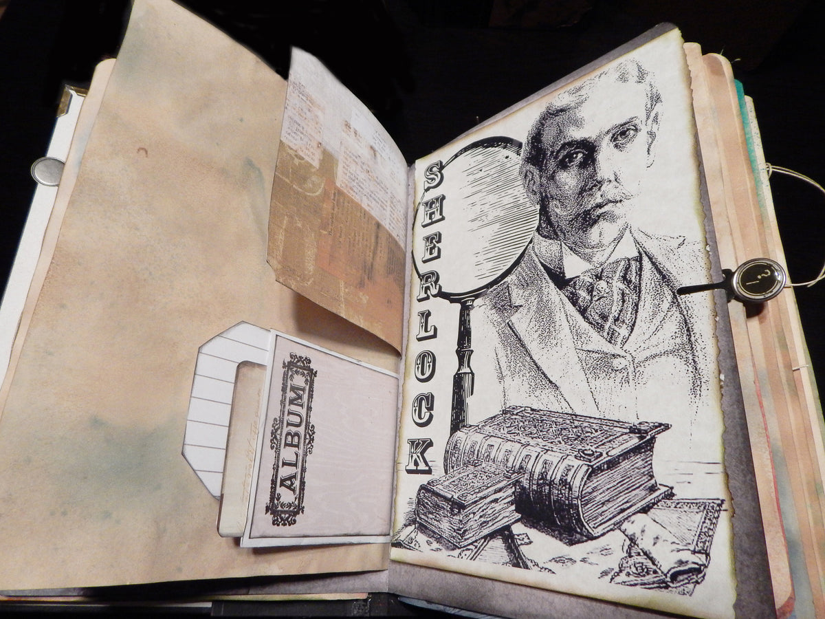Hand-Stitched Canvas & Embroidery - Vintage Sherlock Travel Theme Book/Journal - HUGE!
