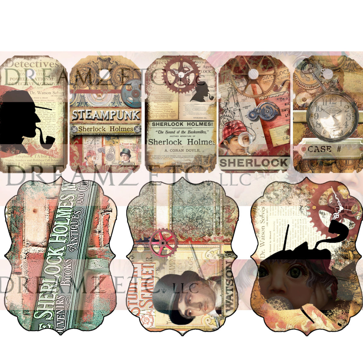 Steampunk Sherlock Digital Paper Ephemera Pack