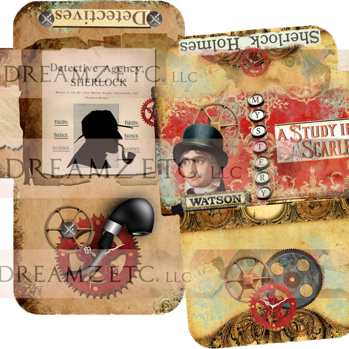 Steampunk Sherlock Digital Paper Ephemera Pack