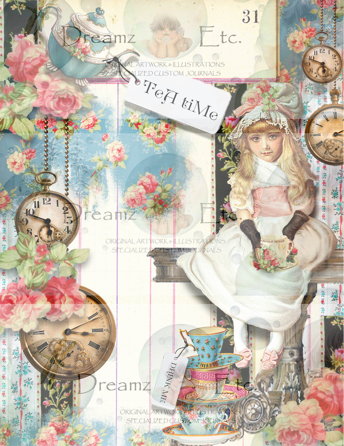 Tea Time Collage - Digital Journal Kit - Bundle Pack