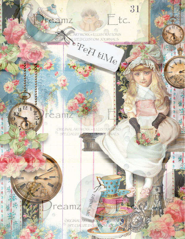 Tea Time Collage - Digital Journal Kit - Designer Papers