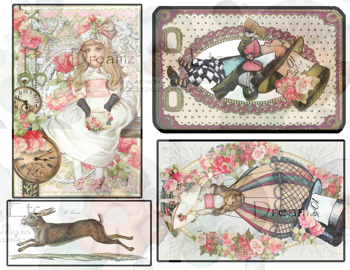 Tea Time Collage - Digital Journal Kit - Ephemera & Journal Cards